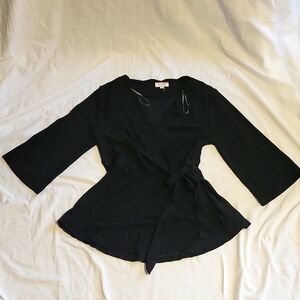 ANDREE BY UNIT Black Wrap Tie Front Blouse